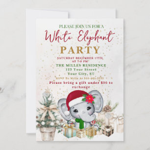 Invitation Fête d'échange de cadeaux éléphant blanc moderne