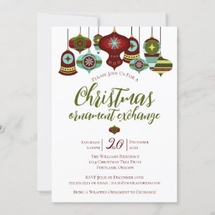 Invitation Fête d'échange de décorations Noël Rétro Boule de