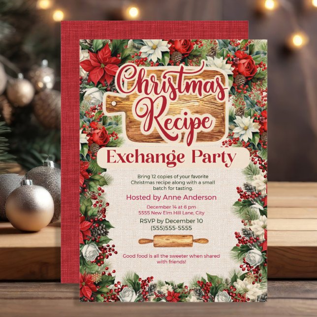 Invitation Fête d'échange de recettes de Noël (Christmas Recipe Exchange party invitation)