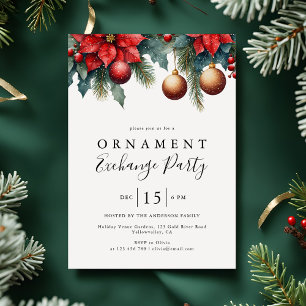 Invitation Fête d'échange d'ornement de Noël Floral d'hiver