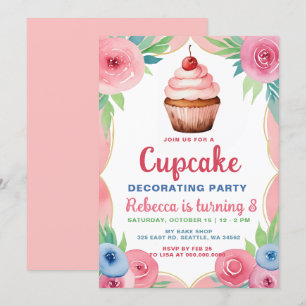 Invitation Fête Décoration Cupcake Fille Anniversaire