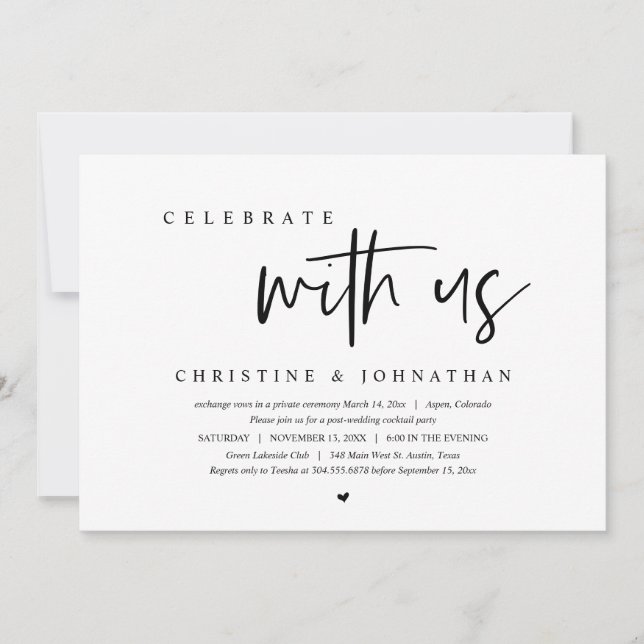 Invitation Fête d'élopement de mariage, Célébrez avec nous (Devant)