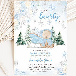 Invitation Fête d'enfant Ourson Hiver Bleu