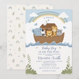 Invitation Fête d'enfants Animaux Arc-en-Ciel Bleu pour Petit