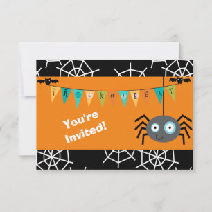 Invitation Fête d'enfants Halloween avec araignée de dessin a