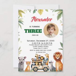 Invitation Fête d'enfants Safari Aquarelle Animaux Jungle Mig
