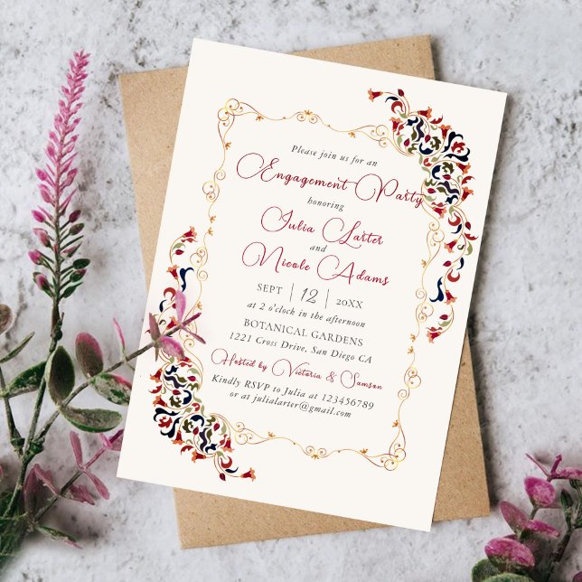 Invitation Fête d'engagement de luxe Botanique Floral Paisley (Créateur téléchargé)