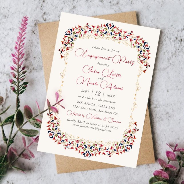 Invitation Fête d'engagement de luxe Botanique Floral Paisley (Créateur téléchargé)