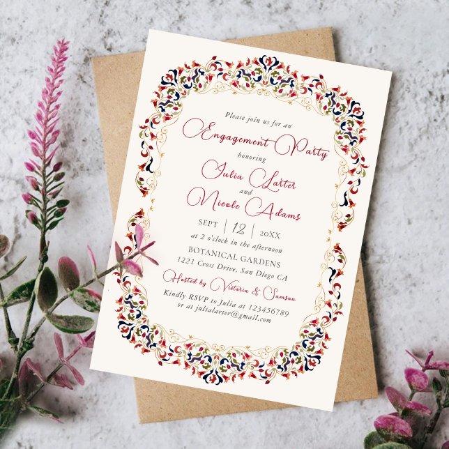Invitation Fête d'engagement de luxe Botanique Floral Paisley (Créateur téléchargé)