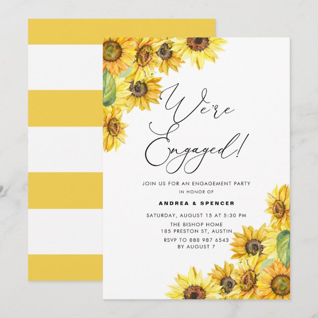 Invitation Fête d'engagement des tournesols rustiques (Devant / Derrière)