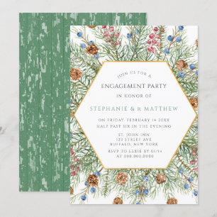 Invitation Fête d'engagement Gold Pine de Noël