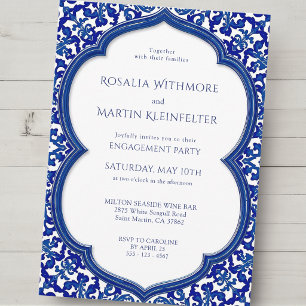 Invitation Fête d'engagement méditerranéenne aux carreaux ble