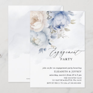 Invitation Fête d'engagement moderne Elégante Dusty Blue Flor