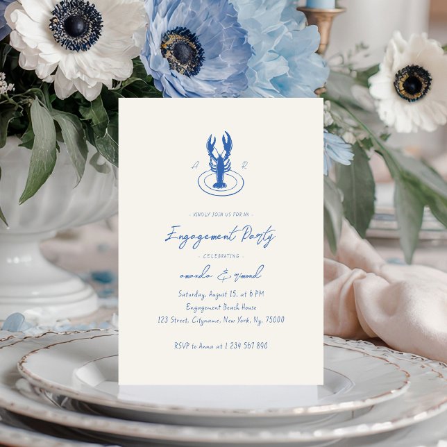 Invitation Fête d'engagement Monogramme de homard (Créateur téléchargé)