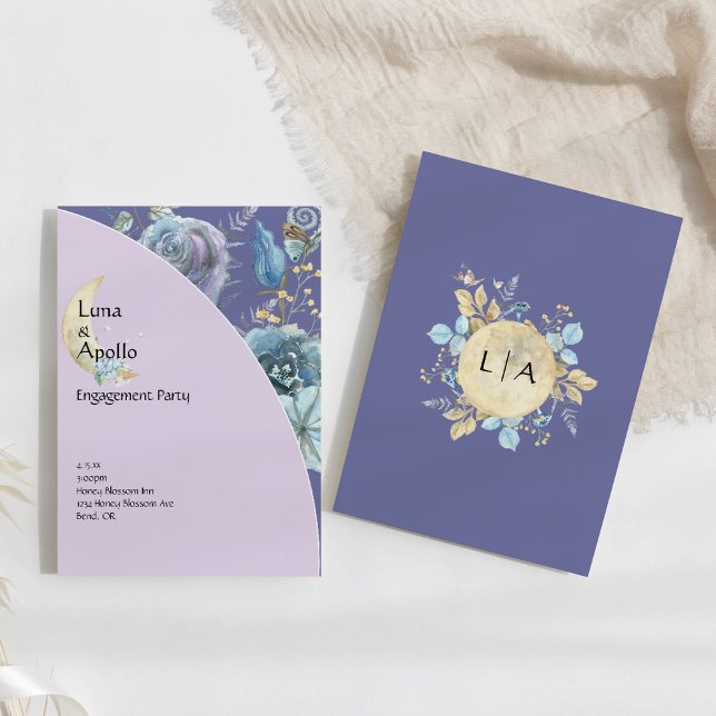 Invitation Fête d'engagement violet de la lune lunaire (Créateur téléchargé)