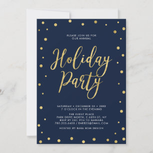 Invitation Fête d'entreprise chic confetti or et marine pour