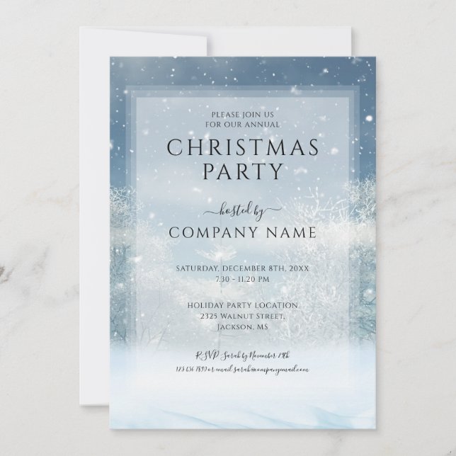 Invitation Fête d'entreprise de Noël en forêt enneigée en hiv (Devant)