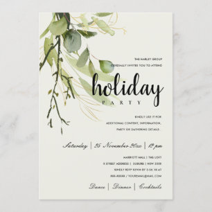INVITATION FÊTE D'ENTREPRISE DE NOËL FEUILLES VERTES LUXUEUSE