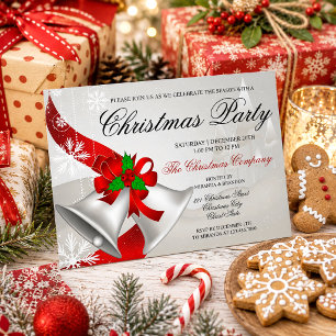 Invitation Fête d'entreprise de Noël Red Loop Silver Bells