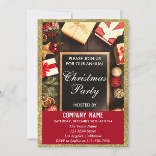 Invitation Fête d'entreprise festive de Noël Paillettes Rouge