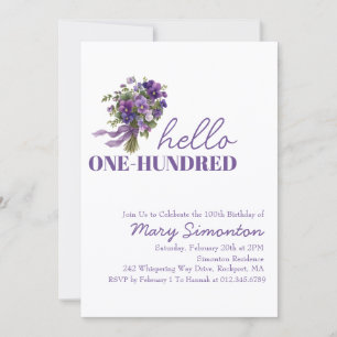 Invitation Fête des 100 ans Bouquet floral violet