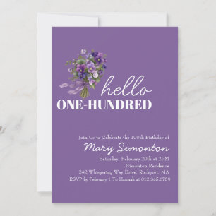 Invitation Fête des 100 ans Bouquet Floral Violet