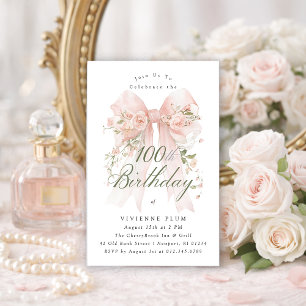 Invitation Fête des 100 ans Rose Coquette Arc de Rose Florale