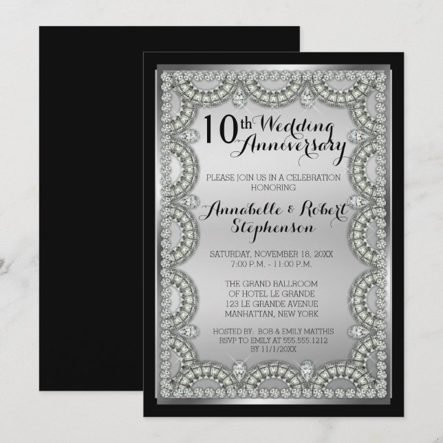 Invitation Fête des 10 ans de mariage - Noces d'argent et de  (Devant / Derrière)