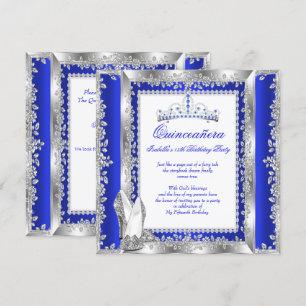 Invitation Fête des 15 ans Quinceanera Bleu Royal Argenté