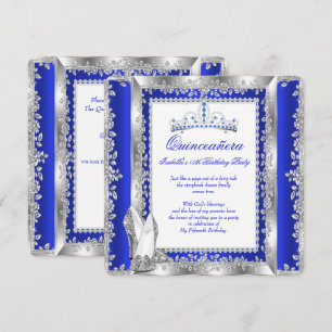 Invitation Fête des 15 ans Quinceanera Bleu Royal Argenté