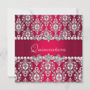 Invitation Fête des 15 ans Quinceañera Rouge Blanc Argent