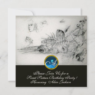 Invitation FÊTE DES 16 ANS DE COQUILLAGES Monogramme Saphir