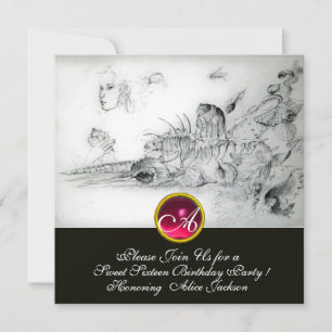 Invitation FÊTE DES 16 ANS DOUCE COQUILLES,Rubis Monogramme B