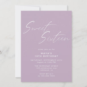 Invitation Fête des 16 ans Lavande Violet Douce Seizième Fête