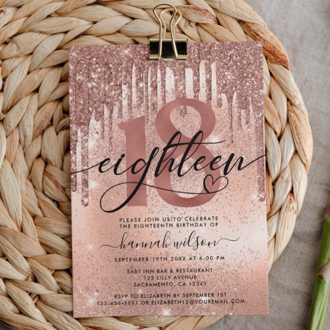 Invitation Fête des 18 ans Rose Gold Tendance  (Créateur téléchargé)