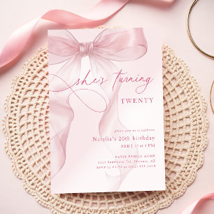 Invitation Fête des 20 ans des Filles à l'aquarelle Rose Élég