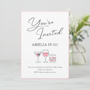 Invitation Fête des 21 ans Cocktail Soirée Filles Rose