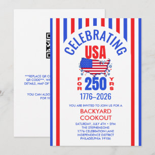 Invitation Fête des 250 ans des États-Unis Barbecue le 4 juil