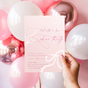 Invitation Fête des 30 ans de filles rose noué avec un ruban