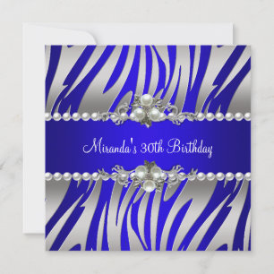 Invitation Fête des 30 ans Zèbre Bleu Perle Argent