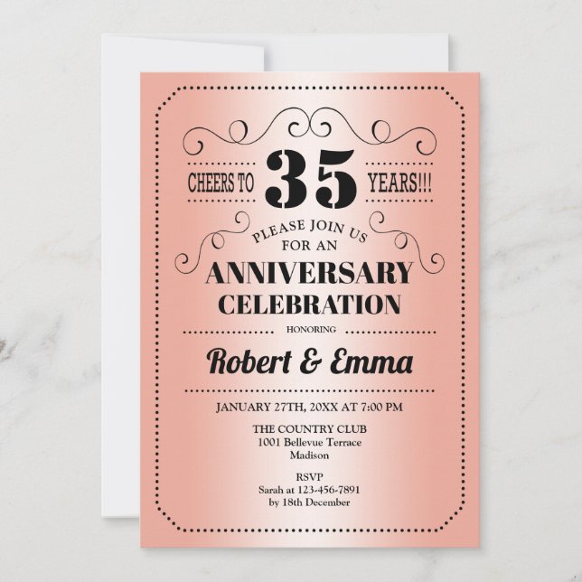 Invitation Fête des 35 ans de mariage - Corail (Devant)