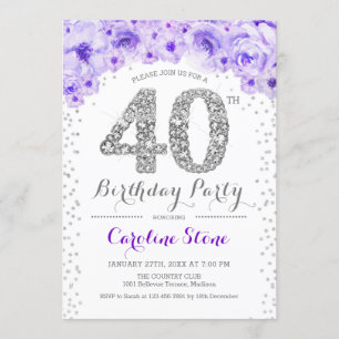 Invitation Fête des 40 ans - Blanc Argent Violet