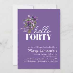 Invitation Fête des 40 ans Bouquet Floral Violet