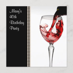 Invitation Fête des 40 ans de la femme au vin rouge