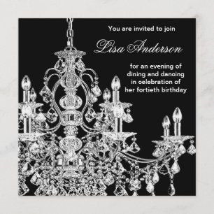 Invitation Fête des 40 ans d'une femme au lustre noir