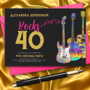 Invitation Fête des 40 ans qui déchire avec 40 guitares rose 