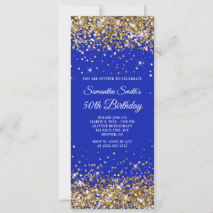 Invitation Fête des 50 ans Bleu Royal Pailleté Or