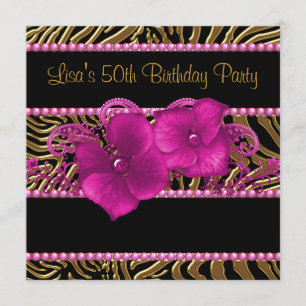 Invitation Fête des 50 ans de la femme Zèbre Rose Chaud Noir