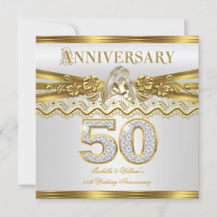 Invitation Fête des 50 ans de mariage Anneaux dorés Blanc