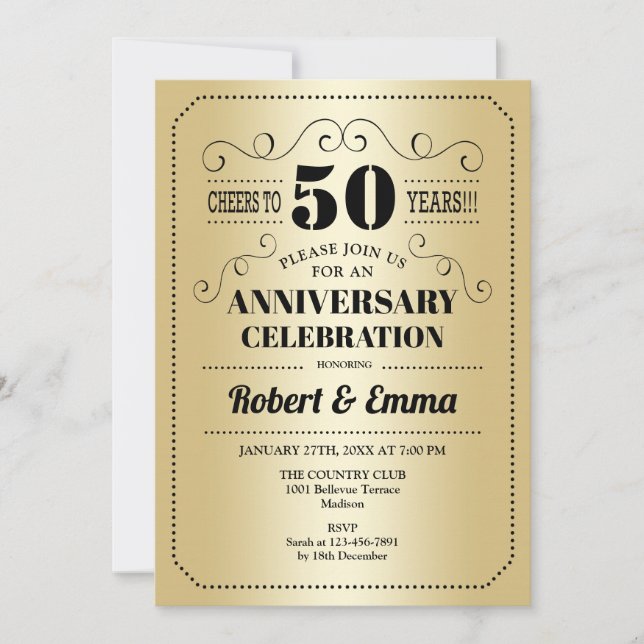 Invitation Fête des 50 ans de mariage - Or Noir (Devant)